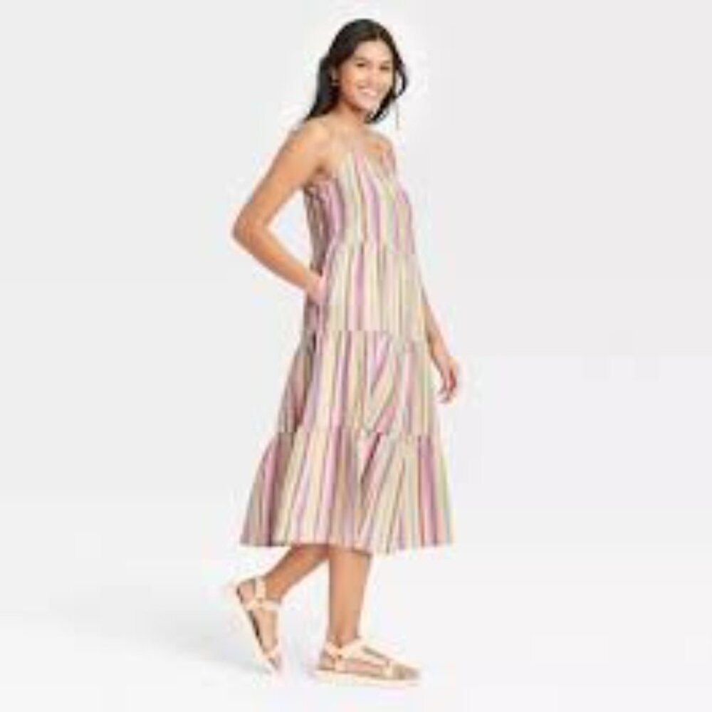 Universal Thread | Muted Rainbow Striped Tiered M… - image 1